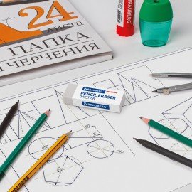 Ластик большой BRAUBERG "Original", 60х20х11 мм, белый, прямоугольный, картонный держатель, 221038