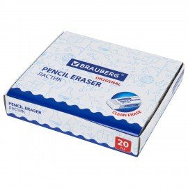 Ластик большой BRAUBERG "Original", 60х20х11 мм, белый, прямоугольный, картонный держатель, 221038
