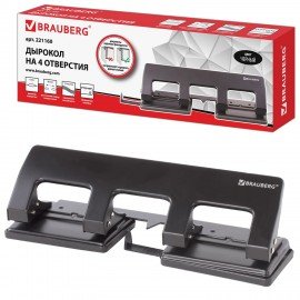 Дырокол металлический на 2-4 отверстия BRAUBERG "HL-4", до 15 л., черный, 221160