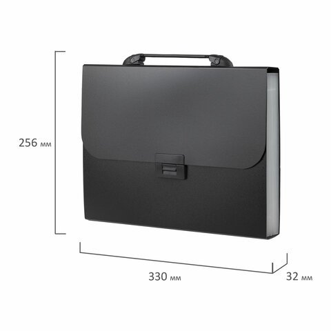 Папка-портфель пластиковая BRAUBERG "Energy" А4 (330х256х32 мм), 7 отделений, черная, 221204