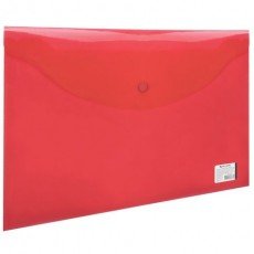Папка-конверт с кнопкой BRAUBERG, А4, до 100 листов, прозрачная, красная, 0,15 мм, 221636