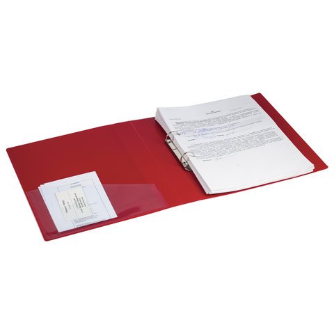 Папка на 2 кольцах BRAUBERG "Contract", 35 мм, красная, до 270 листов, 0,9 мм, 221793
