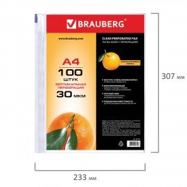 Папки-файлы перфорированные, А4, BRAUBERG "STANDARD", комплект 100 шт., матовые, 30 мкм, 221991