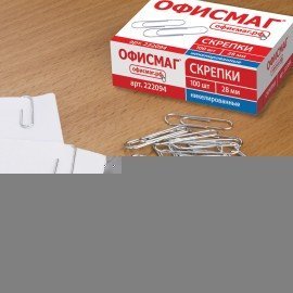 Скрепки ОФИСМАГ, 28 мм, никелированные, 100 шт., в картонной коробке, Россия, 222094