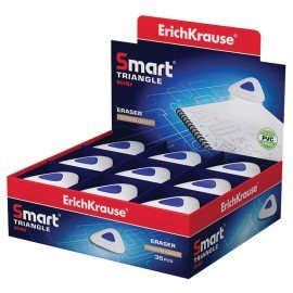 Ластик ERICH KRAUSE "Smart&Soft Mini", 36х36х8 мм, белый, треугольный, синий пластиковый держатель, 45552