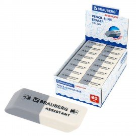 Ластик BRAUBERG "Assistant", 41х14х8 мм, серо-белый, прямоугольный, скошенные края, 222461