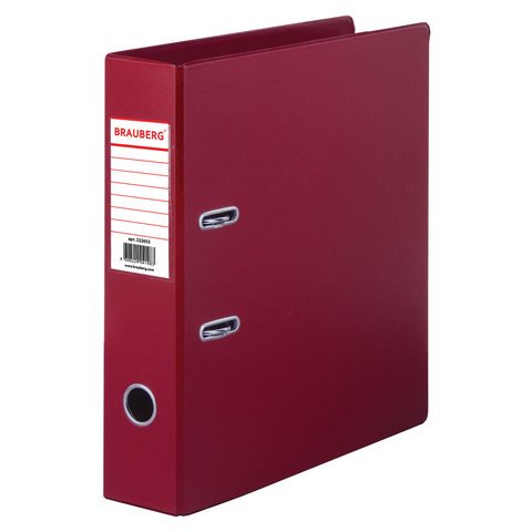 Папка-регистратор BRAUBERG с двухсторонним покрытием из ПВХ, 70 мм, бордовая, 222653