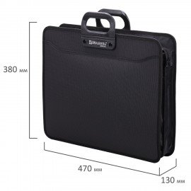 Папка-портфель пластиковая БОЛЬШОГО ФОРМАТА BRAUBERG "ПОРТФОЛИО" А3 (470х380х130 мм), 3 отделения, черная, 223081