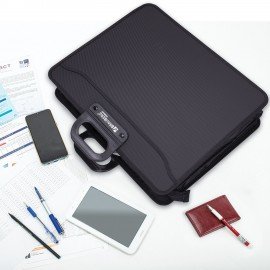 Папка-портфель пластиковая БОЛЬШОГО ФОРМАТА BRAUBERG "ПОРТФОЛИО" А3 (470х380х130 мм), 3 отделения, черная, 223081