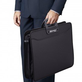 Папка-портфель пластиковая БОЛЬШОГО ФОРМАТА BRAUBERG "ПОРТФОЛИО" А3 (470х380х130 мм), 3 отделения, черная, 223081