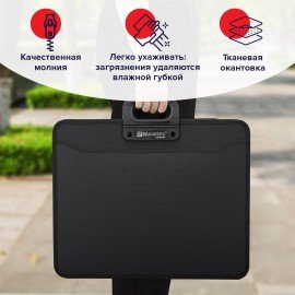Папка-портфель пластиковая БОЛЬШОГО ФОРМАТА BRAUBERG "ПОРТФОЛИО" А3 (470х380х130 мм), 3 отделения, черная, 223081