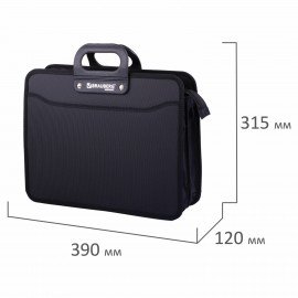 Папка-портфель пластиковая BRAUBERG "ПРЕМЬЕР" А4 (390х315х120 мм) 3 отделения, фактура "бисер", черная, 223082