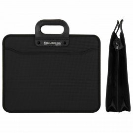 Папка-портфель пластиковая BRAUBERG "ПРЕМЬЕР" А4 (390х315х120 мм) 3 отделения, фактура "бисер", черная, 223082