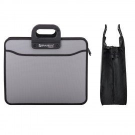 Папка-портфель пластиковая BRAUBERG ПРЕМЬЕР А4 (390х315х120 мм), 3 отделения, фактура "бисер", серая, 223083