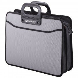 Папка-портфель пластиковая BRAUBERG ПРЕМЬЕР А4 (390х315х120 мм), 3 отделения, фактура "бисер", серая, 223083