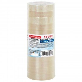 Клейкие ленты 12 мм х 33 м канцелярские BRAUBERG, комплект 12 шт., прозр., гарант. длина, 223123