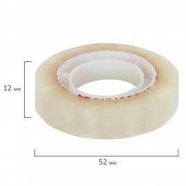 Клейкие ленты 12 мм х 33 м канцелярские BRAUBERG, комплект 12 шт., прозр., гарант. длина, 223123