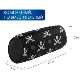 Пенал-косметичка BRAUBERG для учеников начальной школы, черный, "Пираты", 20х7х7 см, 223273
