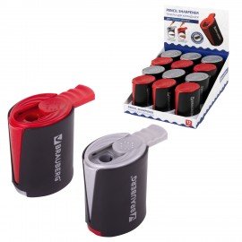 Точилка BRAUBERG "Delta", 2 угла заточки, двусторонняя, пластиковая с контейнером, 223592