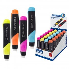 Ластик выдвижной BRAUBERG "REWIND", 112х21х24 мм, белый, пластиковый держатель ассорти, 223593