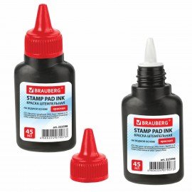 Краска штемпельная BRAUBERG, красная, 45 мл, на водной основе, 223598