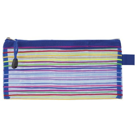 Папка-конверт на молнии МАЛОГО ФОРМАТА (255х130 мм), сетчатая ткань, BRAUBERG "Stripes", 224048
