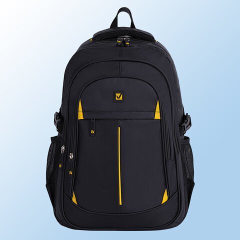 Рюкзак BRAUBERG TITANIUM универсальный, 3 отделения, черный, желтые вставки, 45х28х18 см, 224385