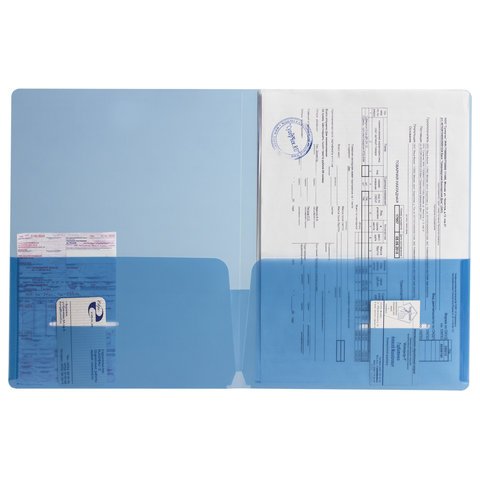 Папка-уголок с 2 карманами BRAUBERG, синяя, 0,18 мм, 224883