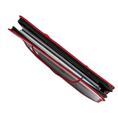 Папка на молнии пластиковая с ручками BRAUBERG "Contract", А4, 350х270х45 мм, черно-красная, 225164