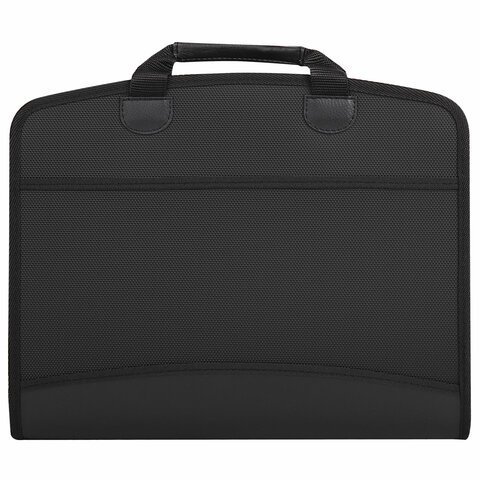 Папка-портфель пластиковая BRAUBERG А4+ (375х305х60 мм), 4 отделения, 2 кармана, на молнии, черный, 225169
