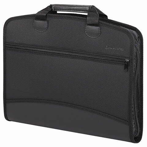 Папка-портфель пластиковая BRAUBERG А4+ (375х305х60 мм), 4 отделения, 2 кармана, на молнии, черный, 225169