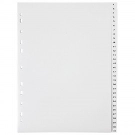 Разделитель пластиковый ОФИСМАГ, А4, 31 лист, цифровой 1-31, оглавление, серый, РОССИЯ, 225605