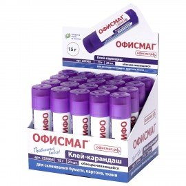 Клей-карандаш ОФИСМАГ 15 г, обесцвечивающийся после высыхания, 225963