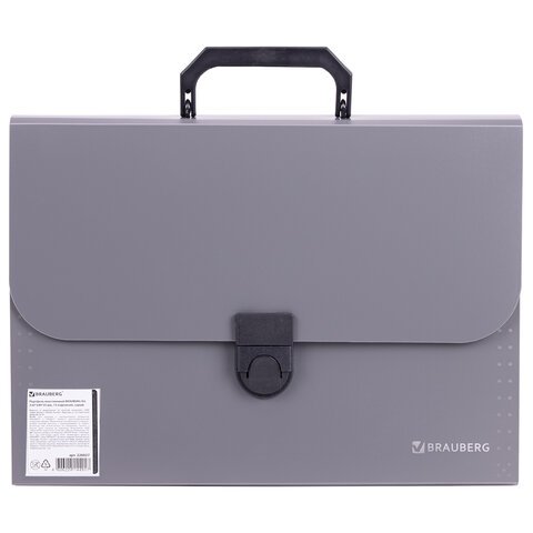 Папка-портфель пластиковая BRAUBERG "ПРОЕКТ", А4 (330х240х35 мм), 13 отделений, серый, РОССИЯ, 226027