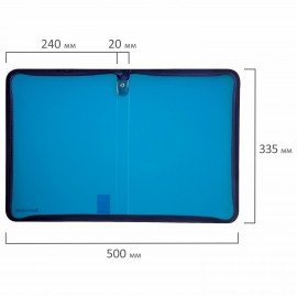 Папка на молнии пластиковая, А4, объемная, 335х240х20 мм, тонированная синяя, BRAUBERG, Россия, 226035