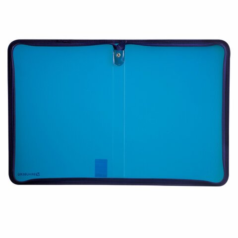Папка на молнии пластиковая, А4, объемная, 335х240х20 мм, тонированная синяя, BRAUBERG, Россия, 226035