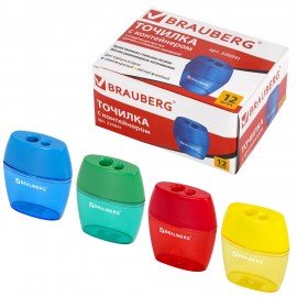 Точилка BRAUBERG "Diamond Dual", 2 отверстия для чернографитных карандашей (в том числе утолщенных), с контейнером, ассорти, 226941