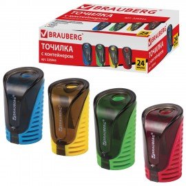 Точилка BRAUBERG "Cell" с контейнером, пластиковая, овальная, цвет корпуса ассорти, 226944