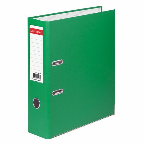 Папка-регистратор BRAUBERG с покрытием из ПВХ, 80 мм, с уголком, зеленая (удвоенный срок службы), 227193