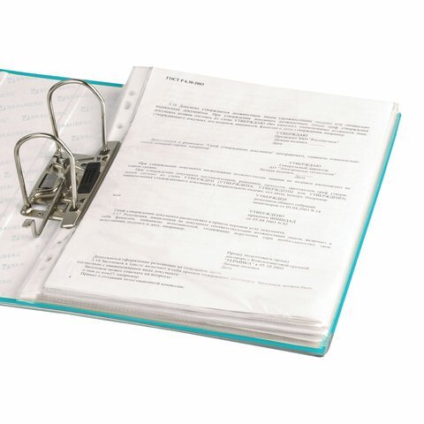 Папка-регистратор BRAUBERG с покрытием из ПВХ, 80 мм, с уголком, бирюзовая (удвоенный срок службы), 227198
