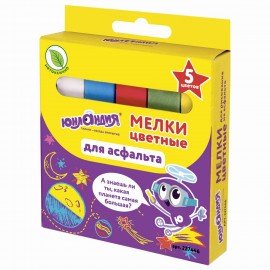 Мел для рисования на асфальте 5 штук, цветной квадратный, ЮНЛАНДИЯ "ЮНЛАНДИК И КОСМОС", картонная упаковка, 227446
