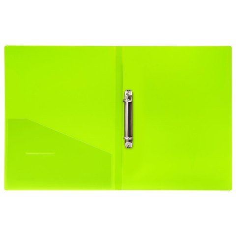 Папка на 2 кольцах BRAUBERG "Neon", 25 мм, внутренний карман, неоновая, зеленая, до 170 листов, 0,7 мм, 227456
