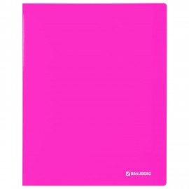 Папка на 2 кольцах BRAUBERG "Neon", 25 мм, внутренний карман, неоновая розовая, до 170 листов, 0,7 мм, 227458