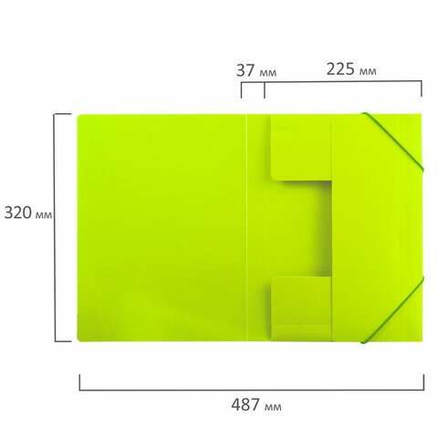 Папка на резинках BRAUBERG "Neon", неоновая, зеленая, до 300 листов, 0,5 мм, 227460
