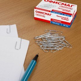 Скрепки ОФИСМАГ, 28 мм, оцинкованные, 100 шт., в картонной коробке, 227582