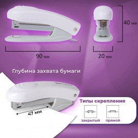Степлер №10 BRAUBERG "Original", до 12 листов, с антистеплером, белый, 227769