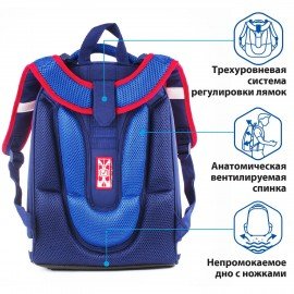 Ранец BRAUBERG PREMIUM, 2 отделения, с брелоком, дополнительный объем, для мальчиков, "Гоночный клуб", 38х29х18 см, 227819