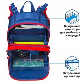 Ранец BRAUBERG PREMIUM, 2 отделения, с брелоком, дополнительный объем, для мальчиков, "Гоночный клуб", 38х29х18 см, 227819