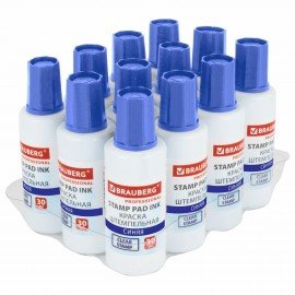 Краска штемпельная BRAUBERG PROFESSIONAL, clear stamp, синяя, 30 мл, на водной основе, 227981