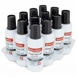 Краска штемпельная BRAUBERG PROFESSIONAL, clear stamp, черная, 30 мл, на водной основе, 227983